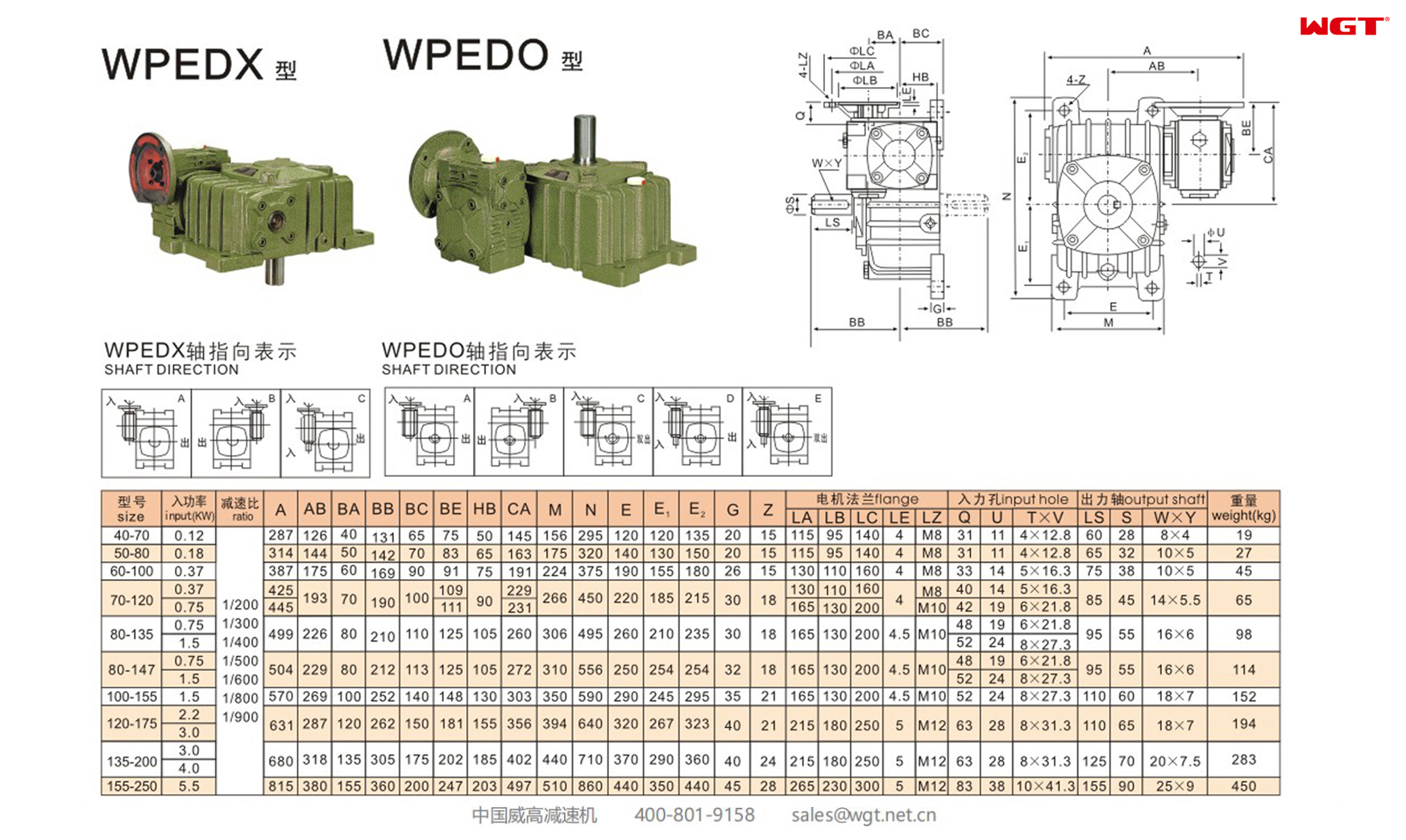 WPEDX WPEDO155-250 worm gear reducer double speed reducer