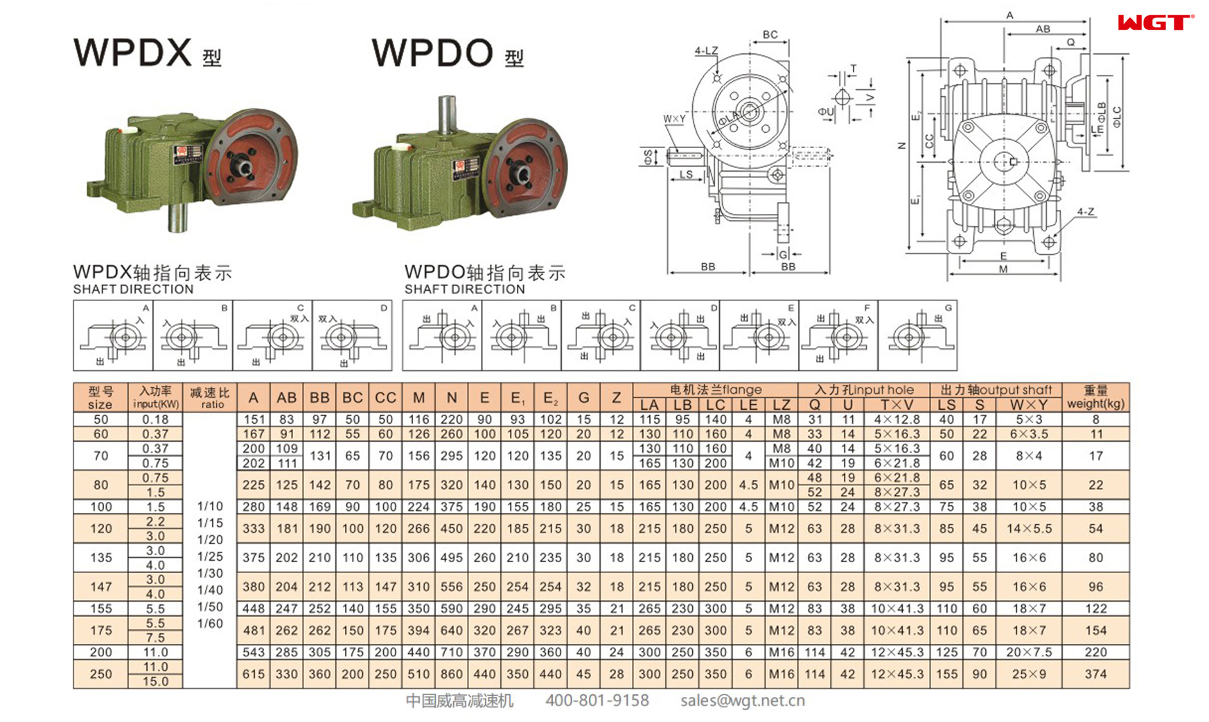 WPDO250 worm gear reducer single speed reducer