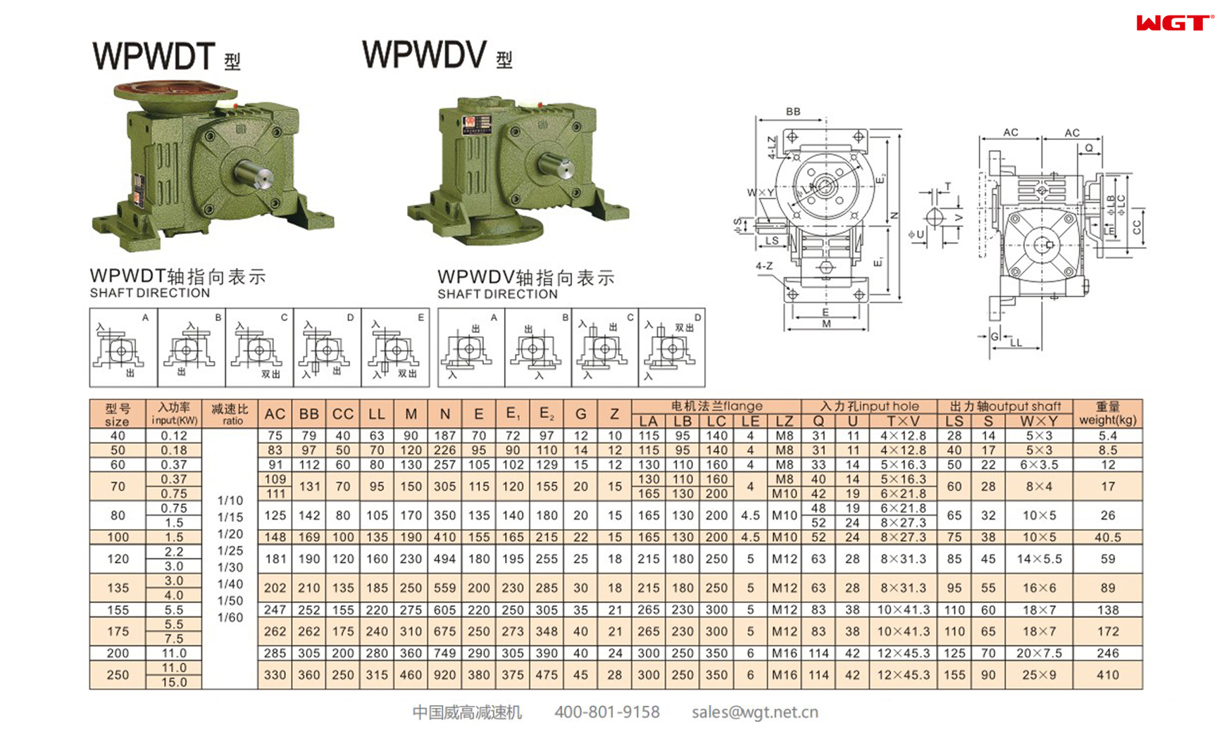 WPWDT WPWDV40 Worm Gear Reducer Universal Reducer
