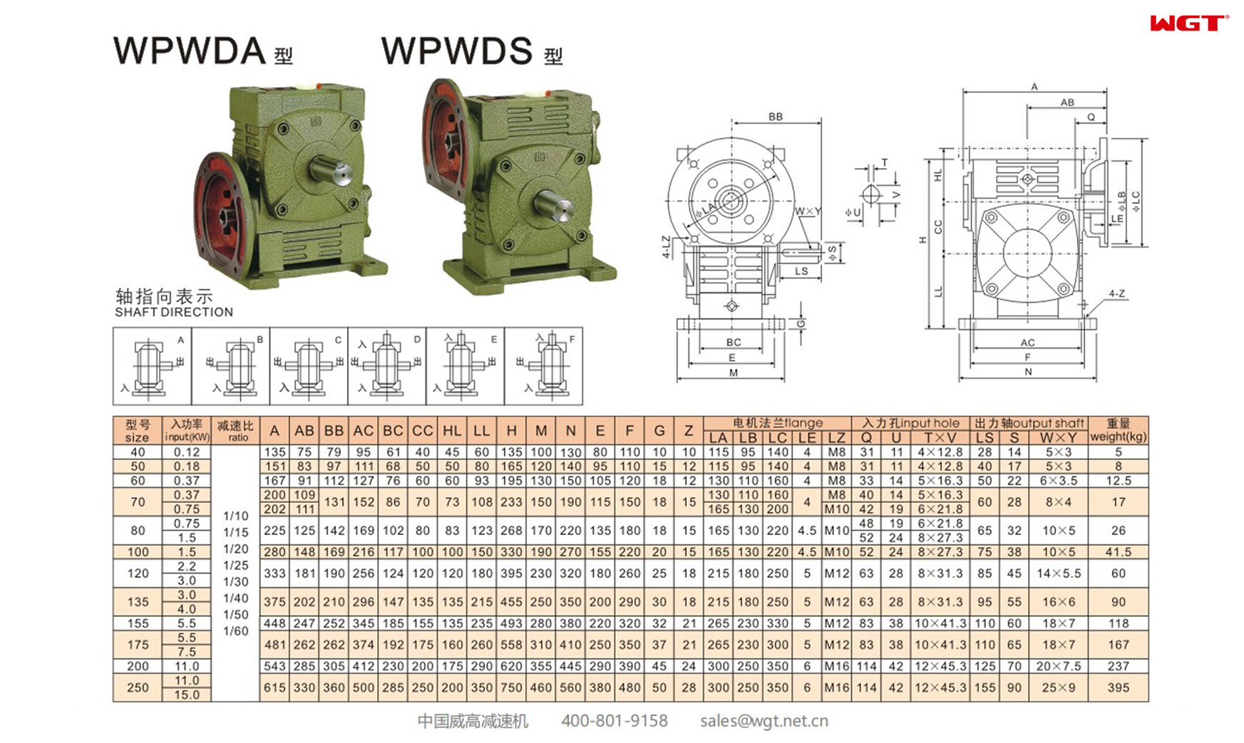 WPWDA WPWDS60 Worm Gear Reducer Universal Reducer