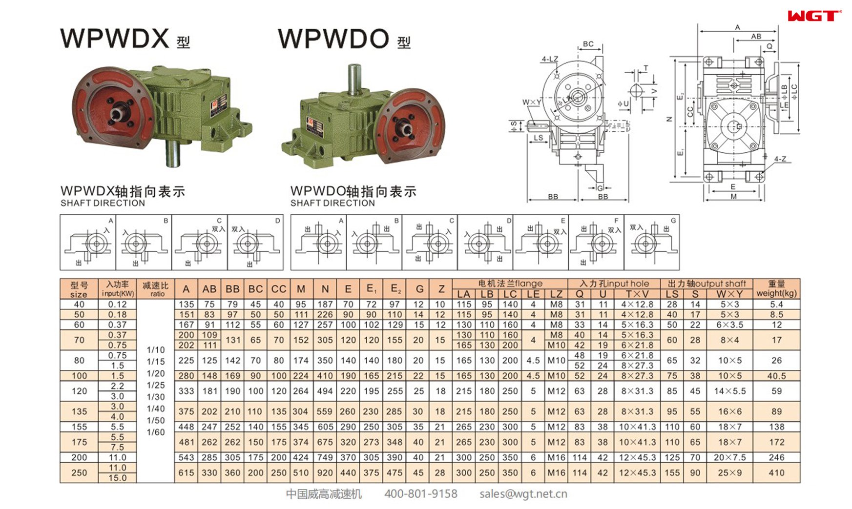 WPWDX WPWDO200 Worm Gear Reducer Universal Reducer